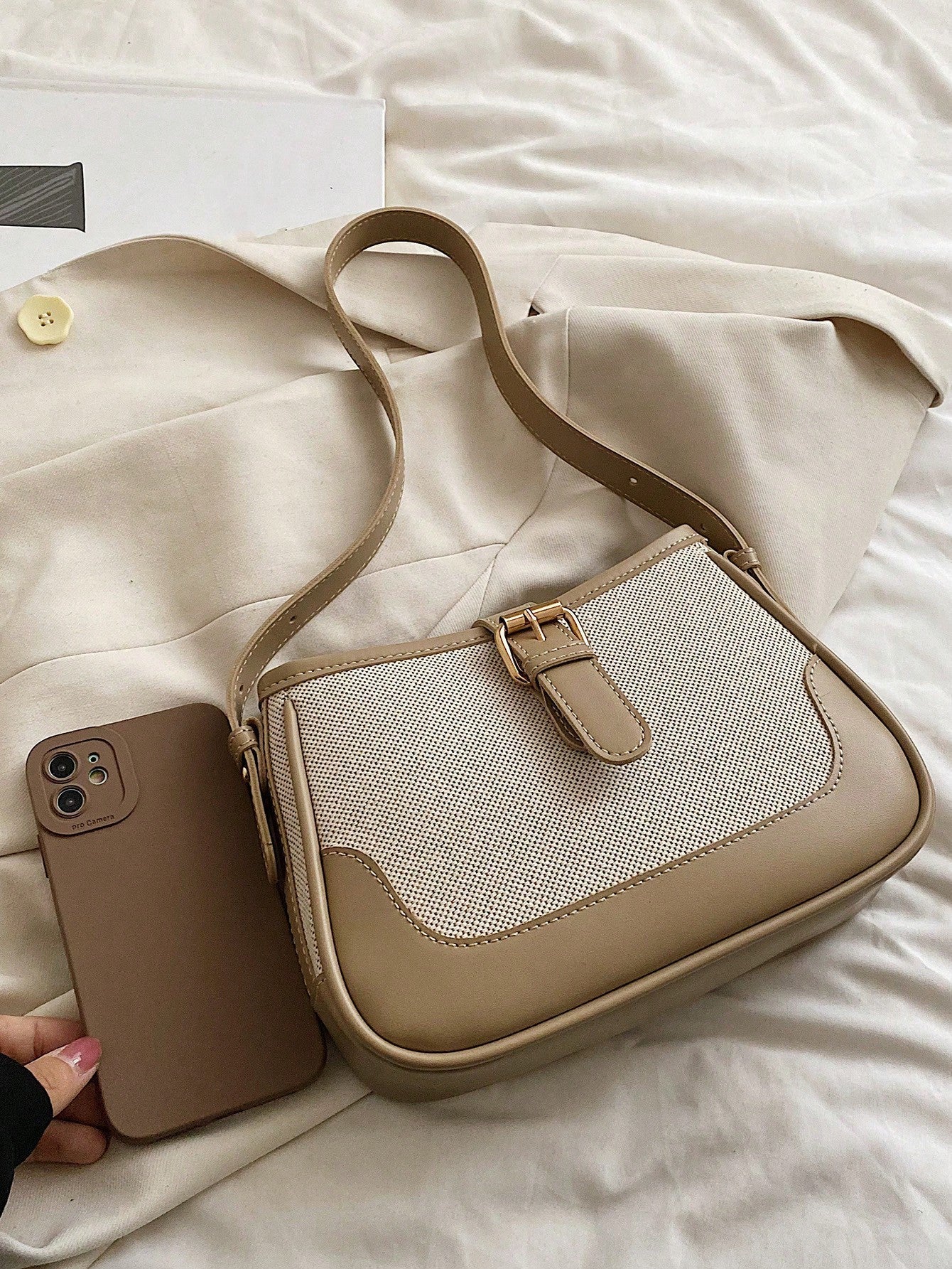 Fashionable Linen Cloth Color Blocking Elegant Shoulder Cross-body Bag - Image 7
