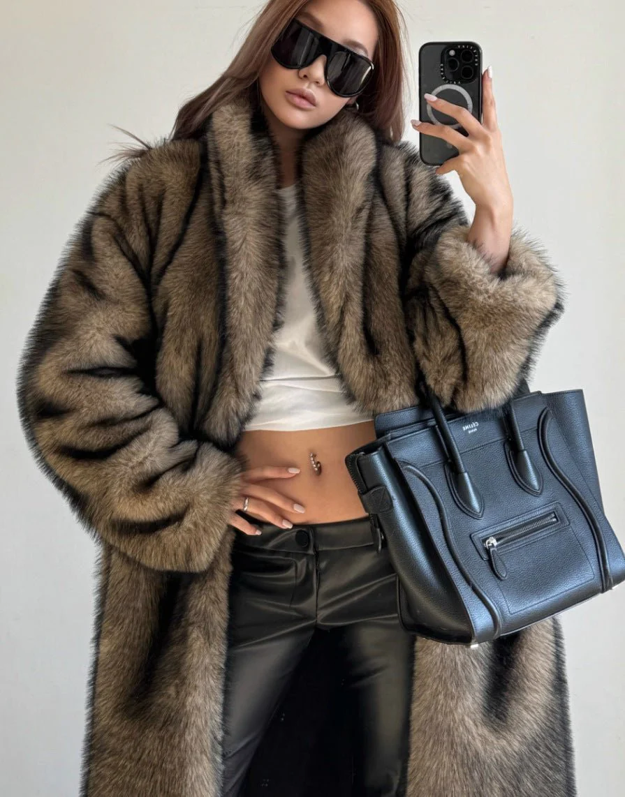 Fashionable Wide-Collar Faux Fur Coat – 2025 FD - Image 8