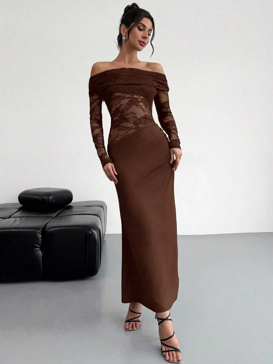 Firerie Women Summer Festival Old Money Elegant Sexy Minimalist Fashion Fatale Charm Valentine's Day  Party Date Off Shoulder Textured Mesh Sheer Gathered Low-Waist Bodycon Red Maxi - Image 11