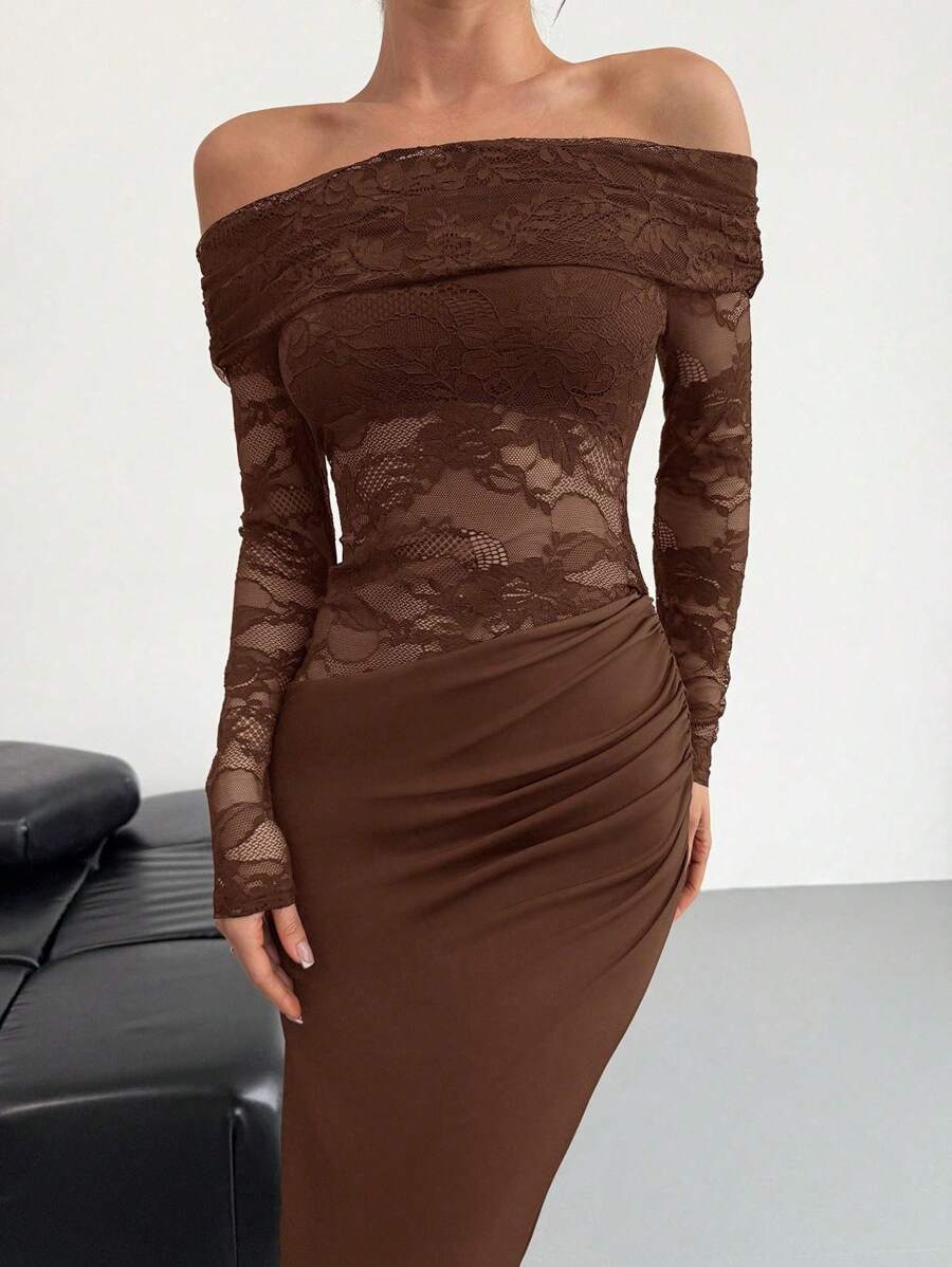 Firerie Women Summer Festival Old Money Elegant Sexy Minimalist Fashion Fatale Charm Valentine's Day  Party Date Off Shoulder Textured Mesh Sheer Gathered Low-Waist Bodycon Red Maxi - Image 12