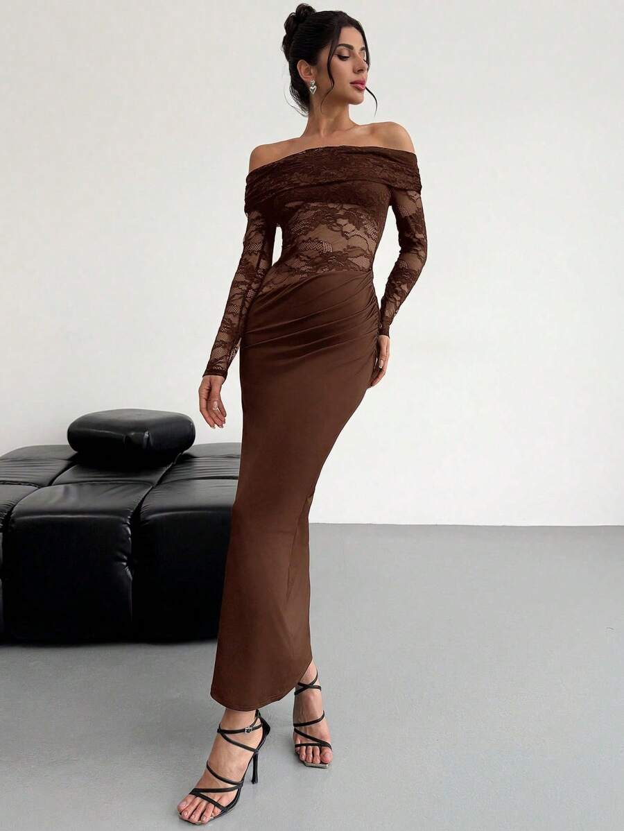 Firerie Women Summer Festival Old Money Elegant Sexy Minimalist Fashion Fatale Charm Valentine's Day  Party Date Off Shoulder Textured Mesh Sheer Gathered Low-Waist Bodycon Red Maxi - Image 13