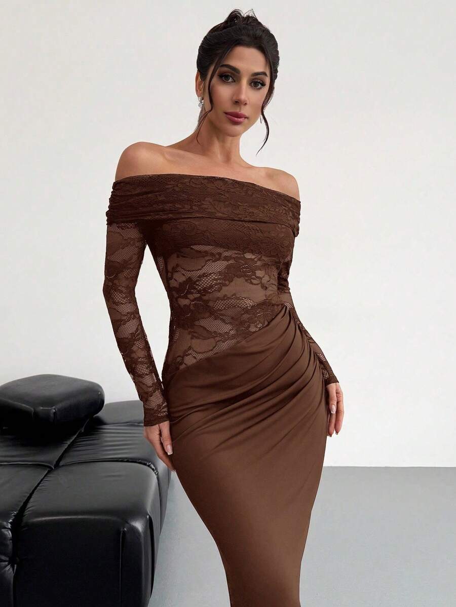 Firerie Women Summer Festival Old Money Elegant Sexy Minimalist Fashion Fatale Charm Valentine's Day  Party Date Off Shoulder Textured Mesh Sheer Gathered Low-Waist Bodycon Red Maxi - Image 14