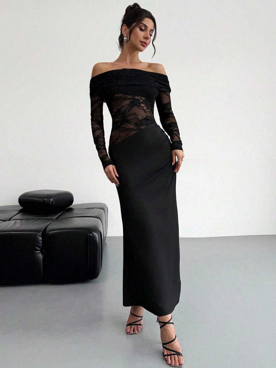 Firerie Women Summer Festival Old Money Elegant Sexy Minimalist Fashion Fatale Charm Valentine's Day  Party Date Off Shoulder Textured Mesh Sheer Gathered Low-Waist Bodycon Red Maxi - Image 5