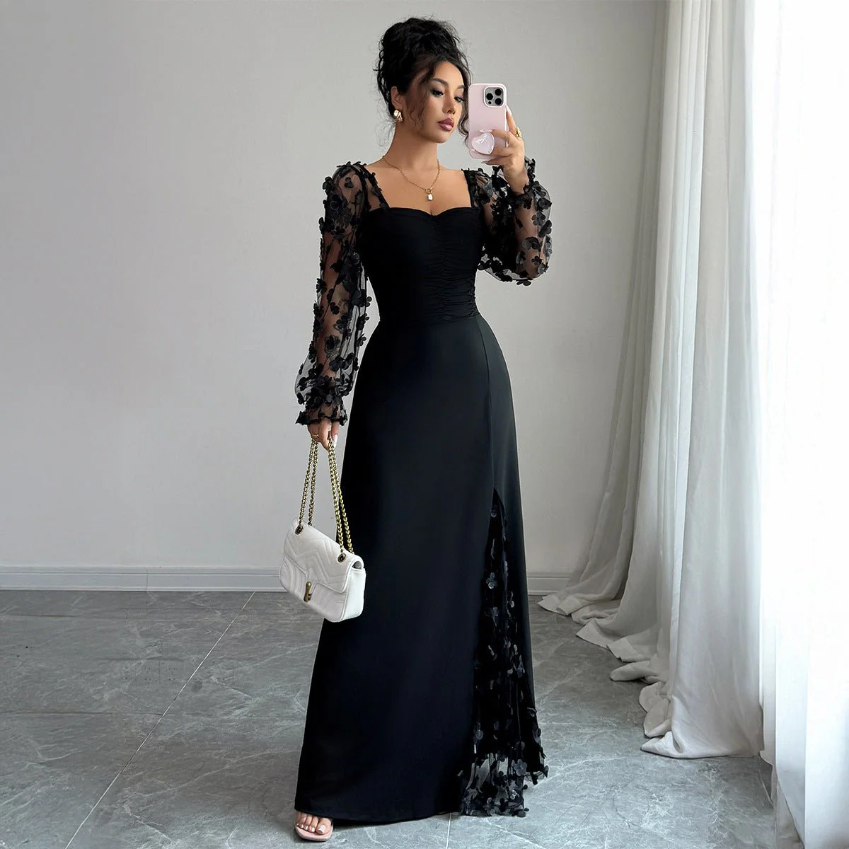 Flora Royale | Square-Neck Puff Sleeve Maxi Dress