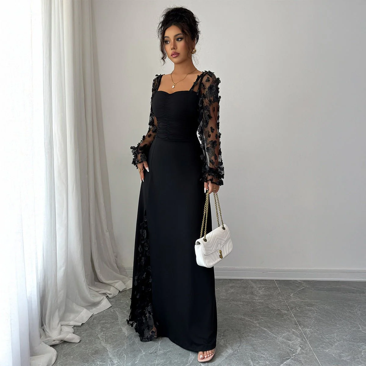 Flora Royale | Square-Neck Puff Sleeve Maxi Dress - Image 2