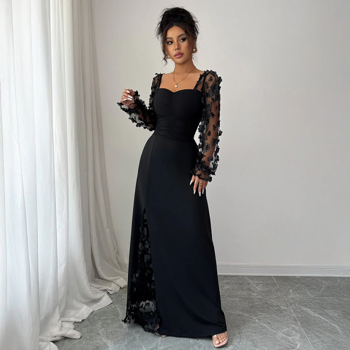 Flora Royale | Square-Neck Puff Sleeve Maxi Dress - Image 3