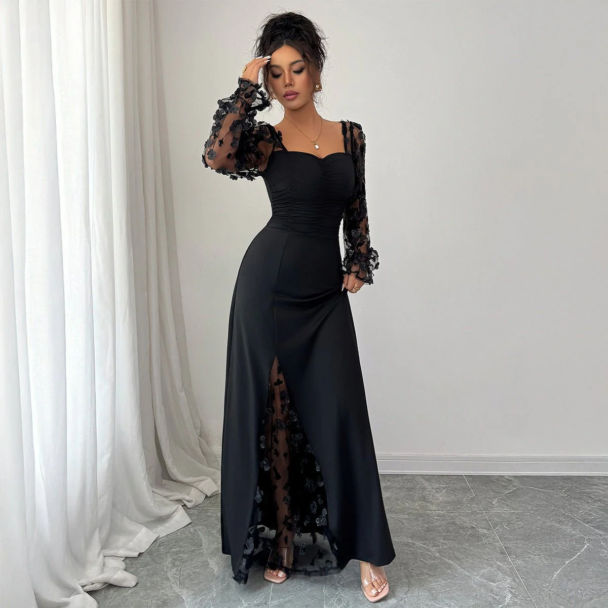 Flora Royale | Square-Neck Puff Sleeve Maxi Dress - Image 4