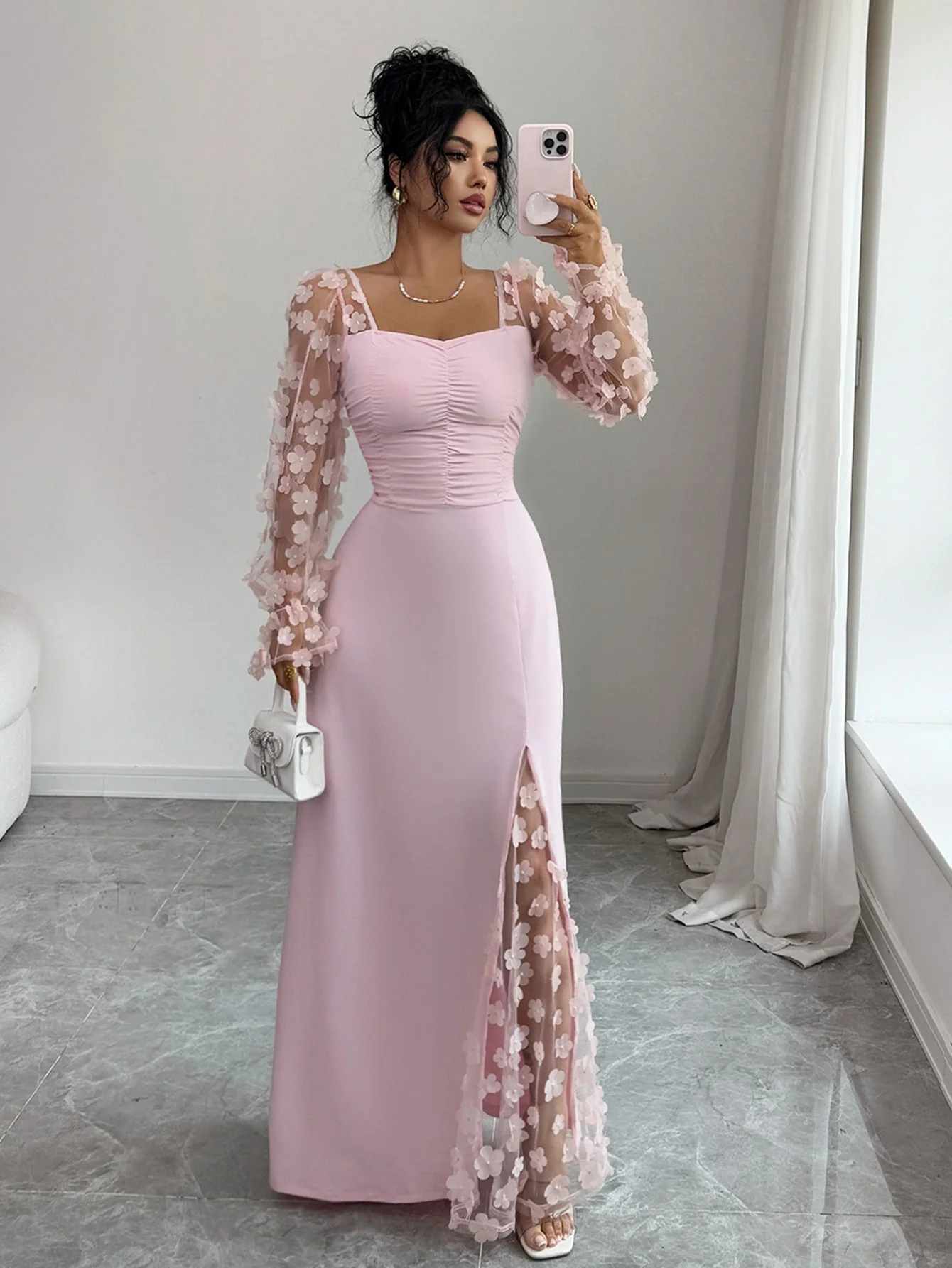 Flora Royale | Square-Neck Puff Sleeve Maxi Dress - Image 8