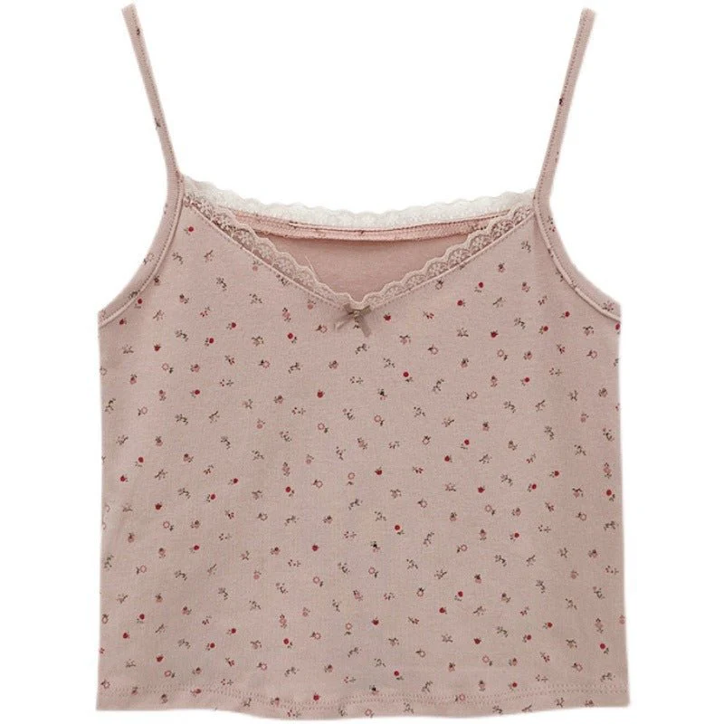 Floral Grace | Women's Lace Cotton Strap Top Floral & Solid - Image 5