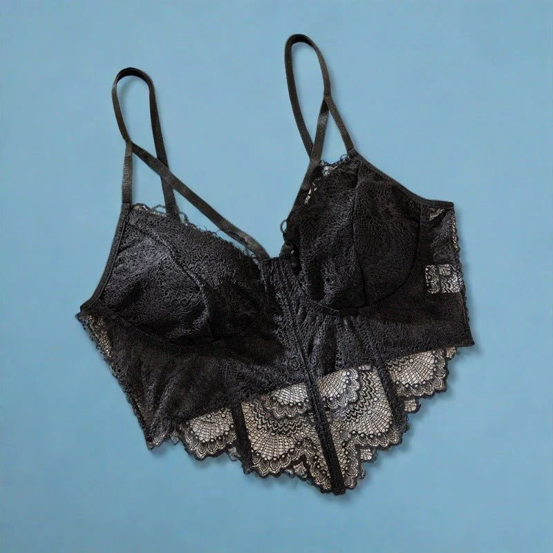 Floral Lace | See-Through Backless Cami Crop Top Black (FD) - Image 6