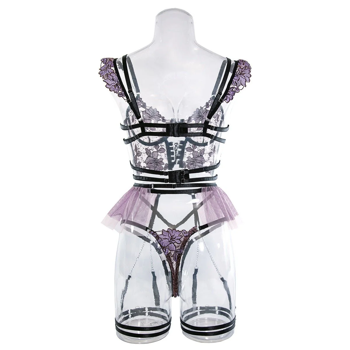 Floral Pendant | Embroidered Mesh Gathering Four-Piece Cute Girl Set - Image 17
