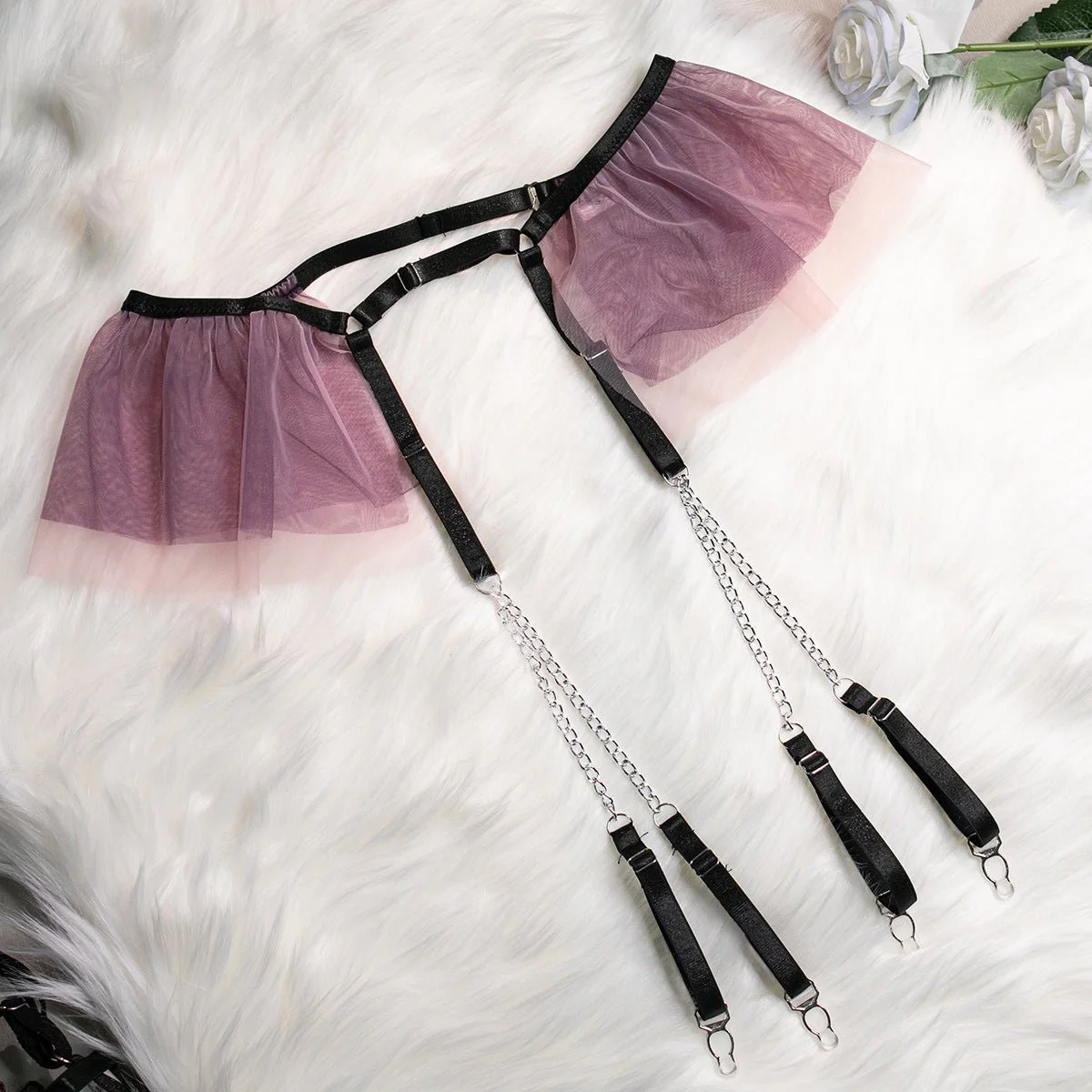 Floral Pendant | Embroidered Mesh Gathering Four-Piece Cute Girl Set - Image 21
