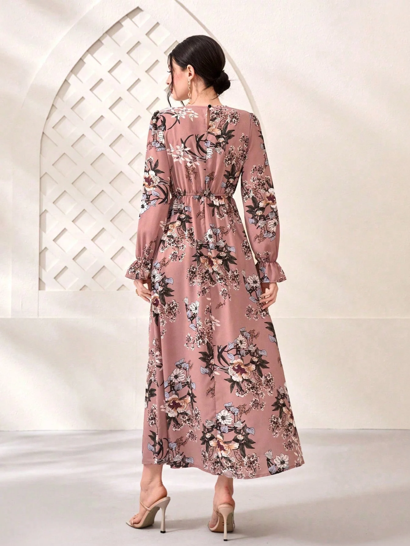 Floral Print Flare Sleeve Dress - Image 2