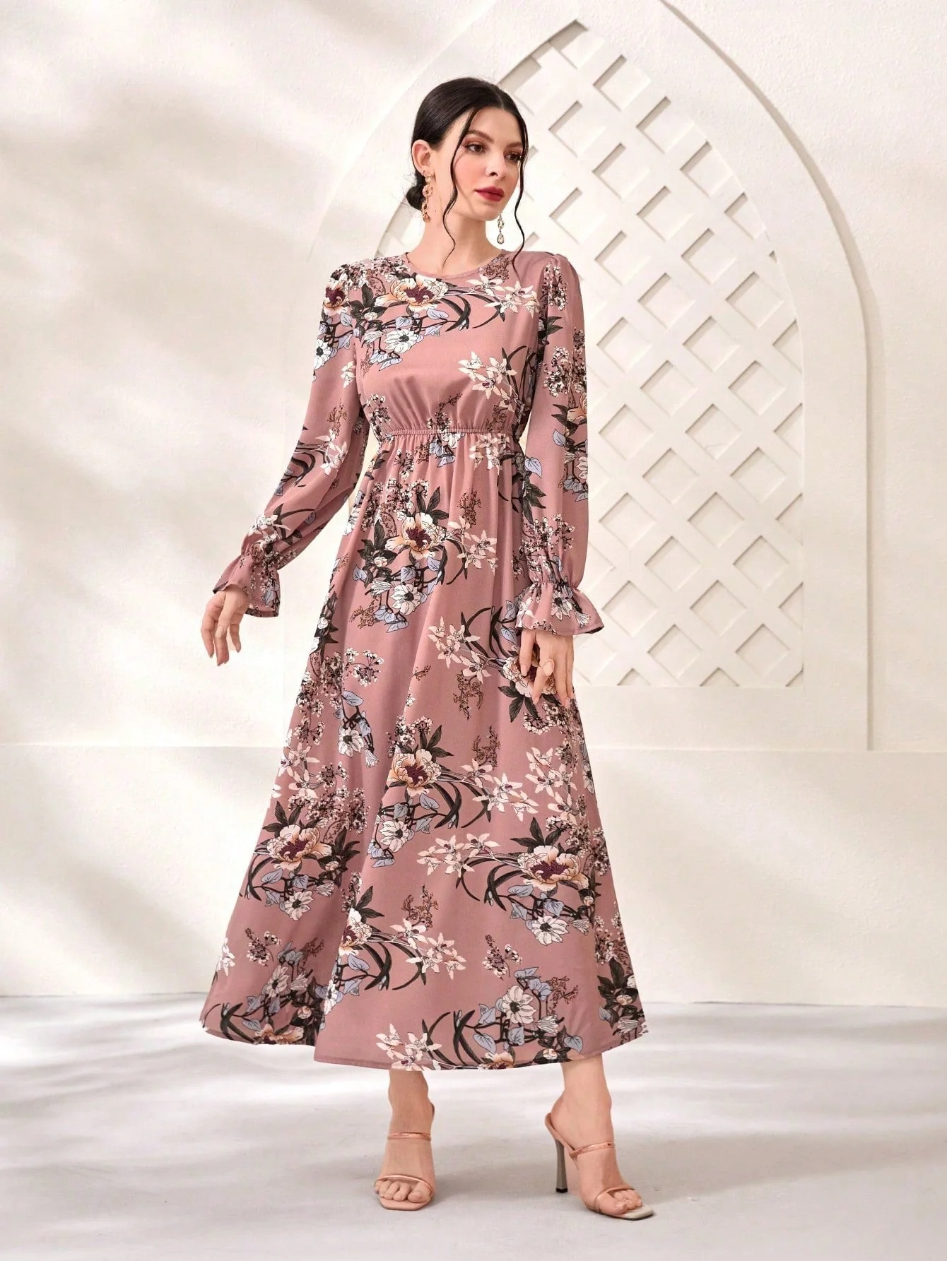Floral Print Flare Sleeve Dress - Image 3