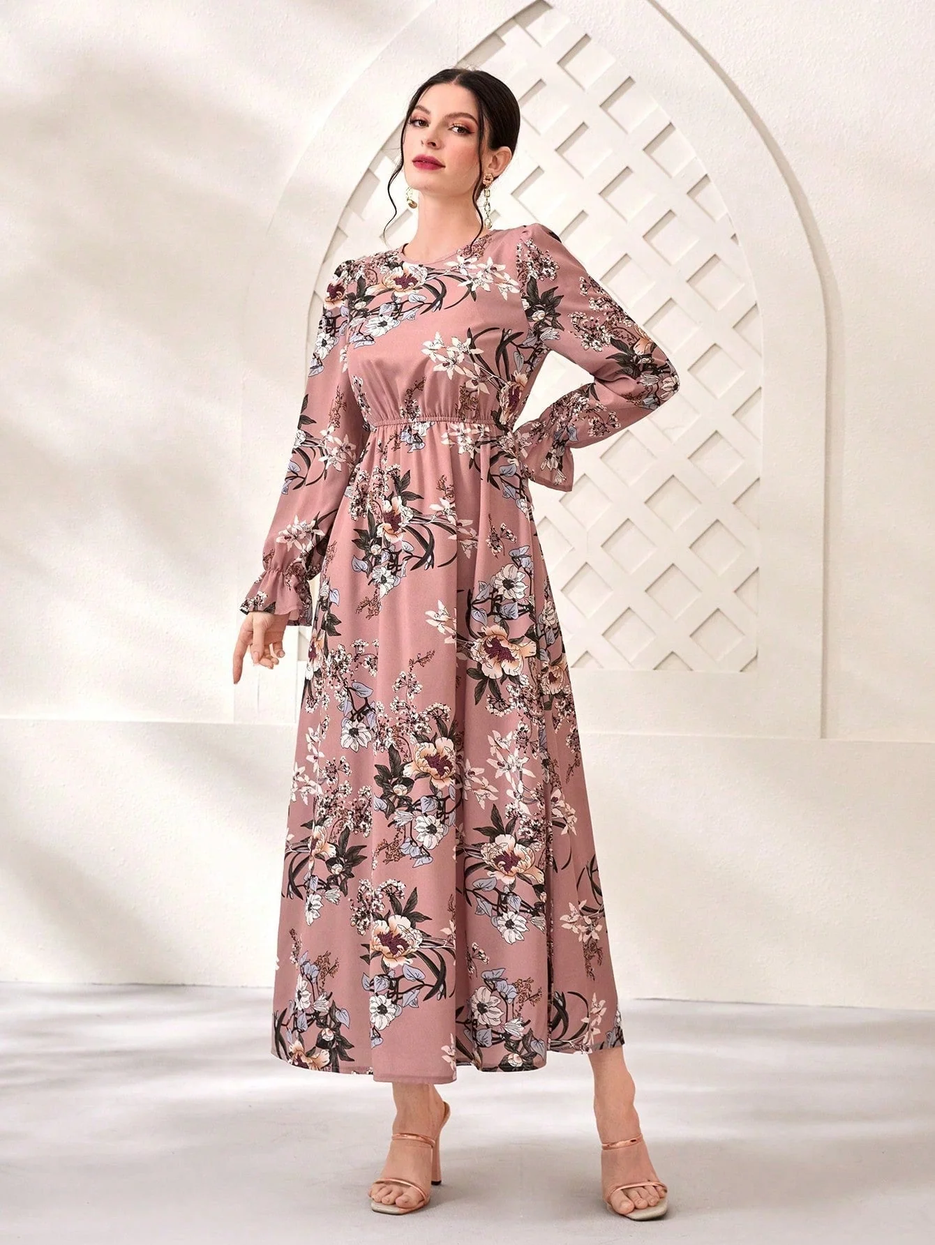 Floral Print Flare Sleeve Dress - Image 4