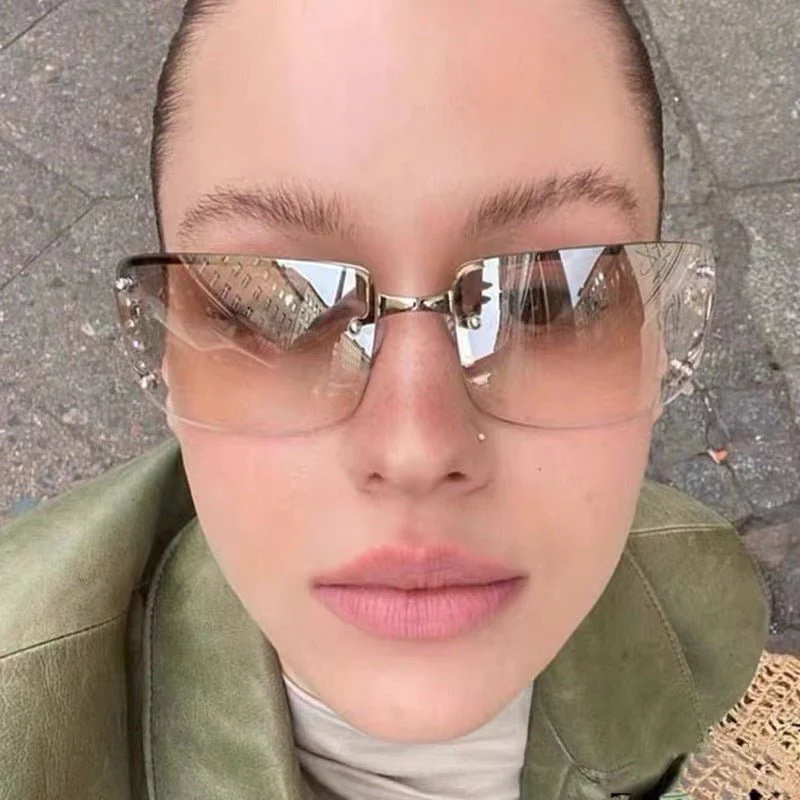Frameless sunglasses Y2K sweet cool sunglasses 2025 new square sunglasses for women (FD)