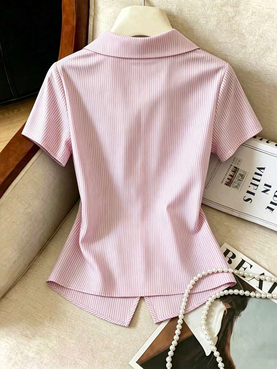 Franclia Elegant Blue And White Stripe Women Shirt - Image 12