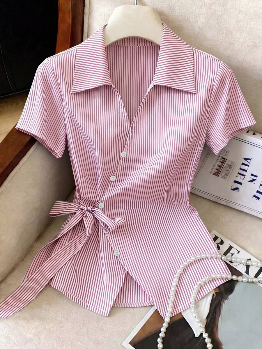 Franclia Elegant Blue And White Stripe Women Shirt - Image 13
