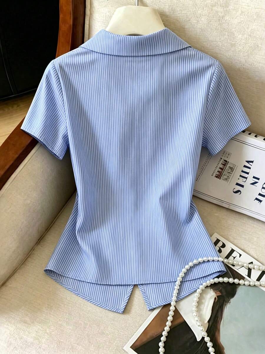 Franclia Elegant Blue And White Stripe Women Shirt - Image 2