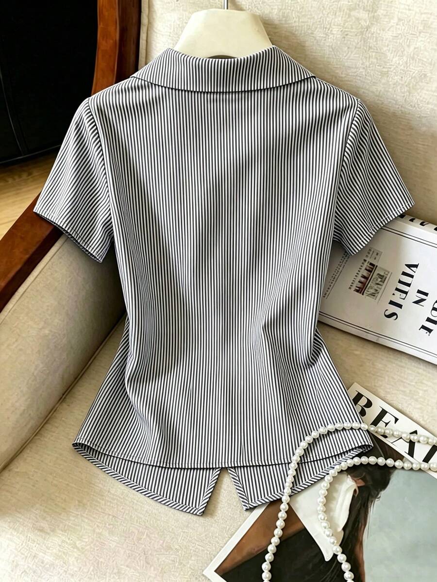 Franclia Elegant Blue And White Stripe Women Shirt - Image 6