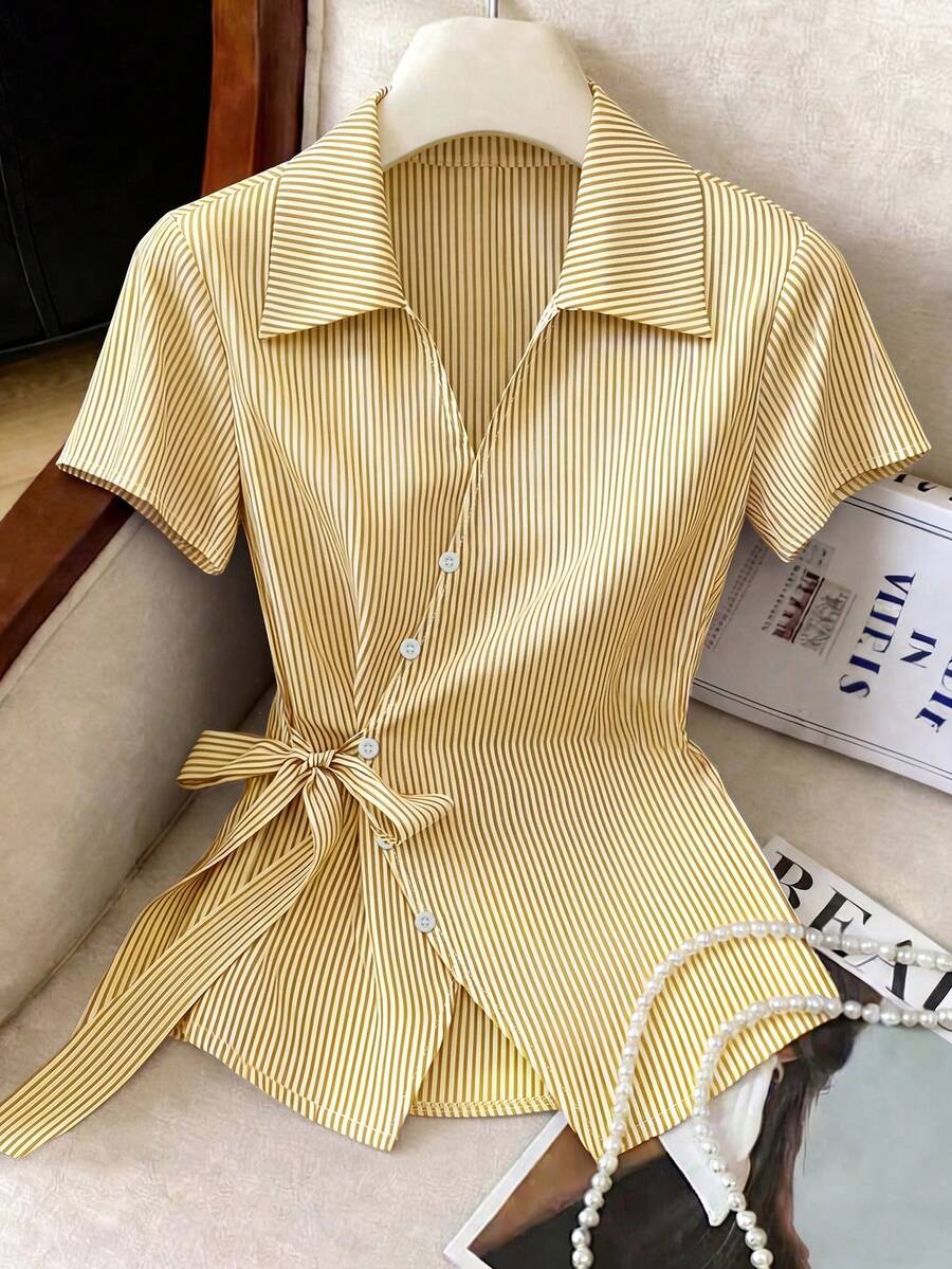 Franclia Elegant Blue And White Stripe Women Shirt - Image 8