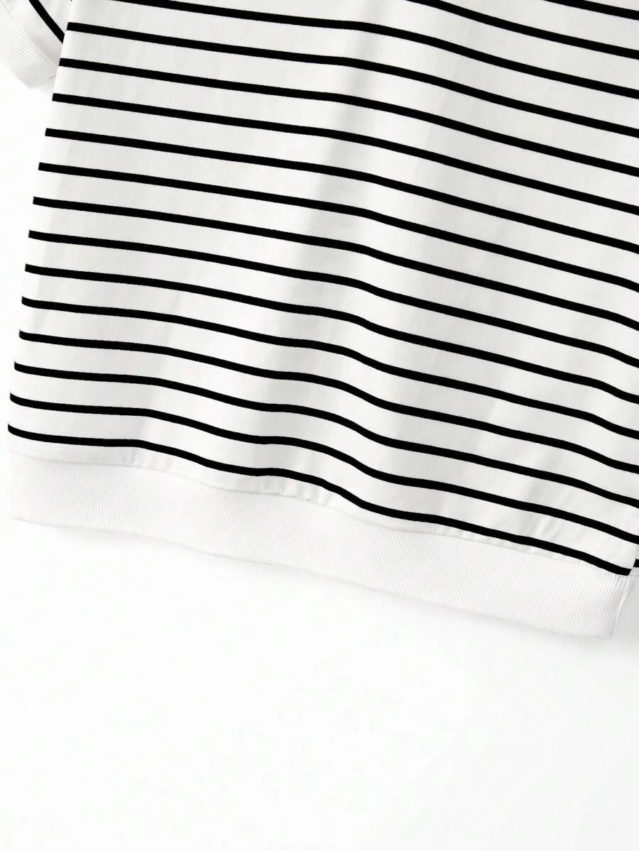 Striped V-Neck Short Sleeve T-Shirt For Women - Image 13