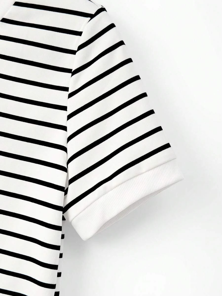 Striped V-Neck Short Sleeve T-Shirt For Women - Image 14