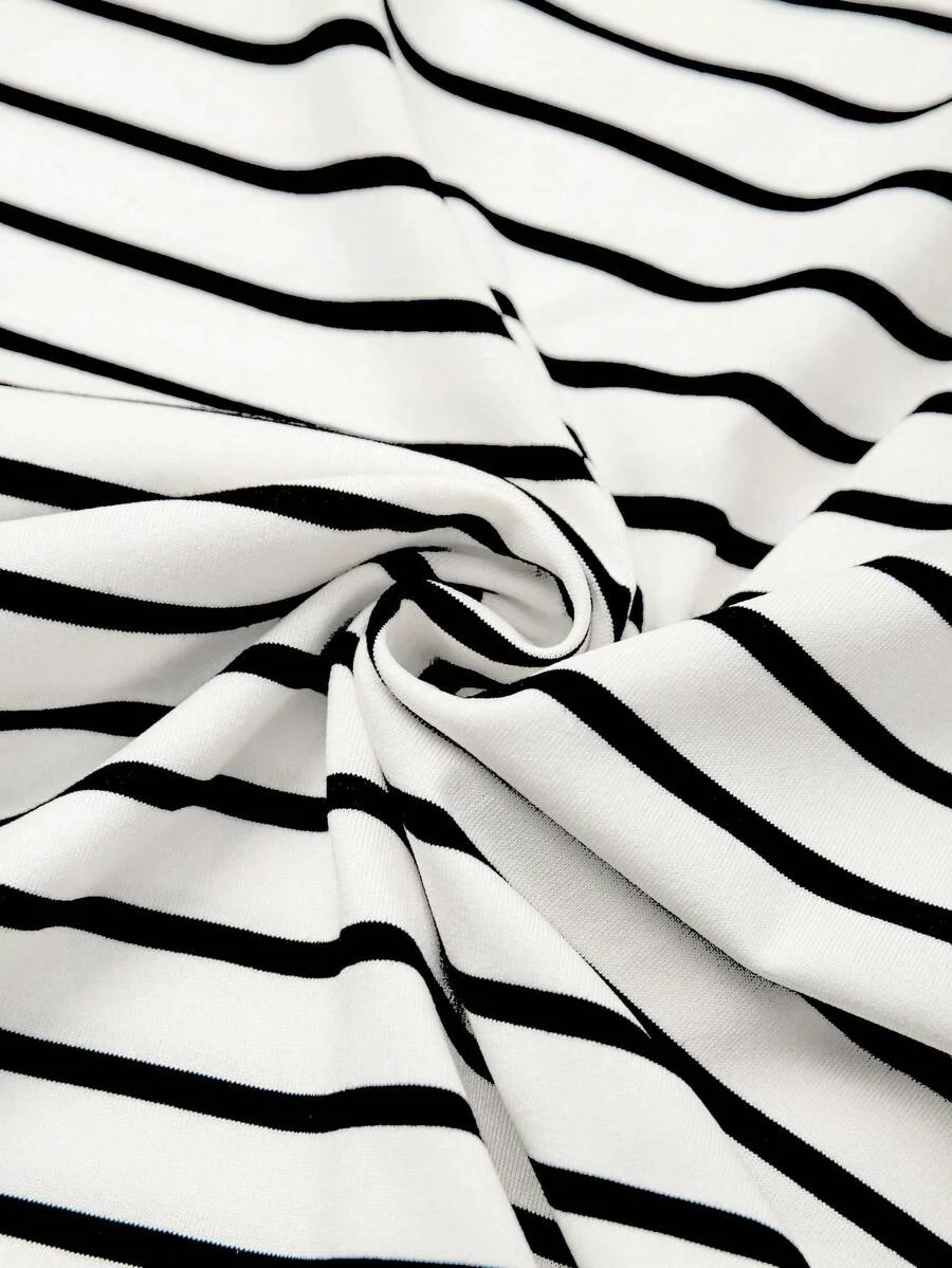 Striped V-Neck Short Sleeve T-Shirt For Women - Image 15