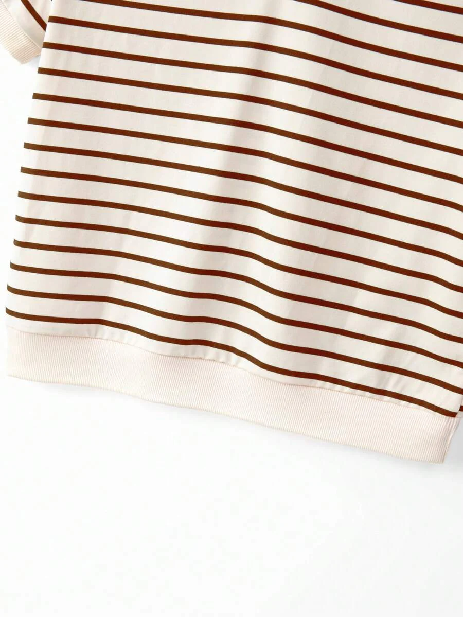 Striped V-Neck Short Sleeve T-Shirt For Women - Image 20