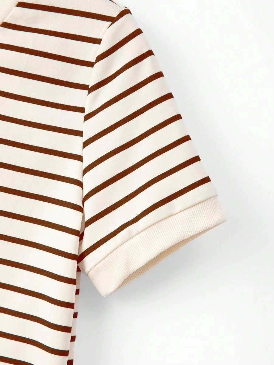 Striped V-Neck Short Sleeve T-Shirt For Women - Image 21