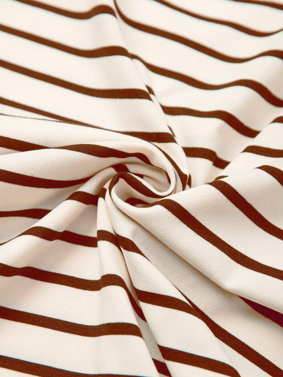 Striped V-Neck Short Sleeve T-Shirt For Women - Image 22