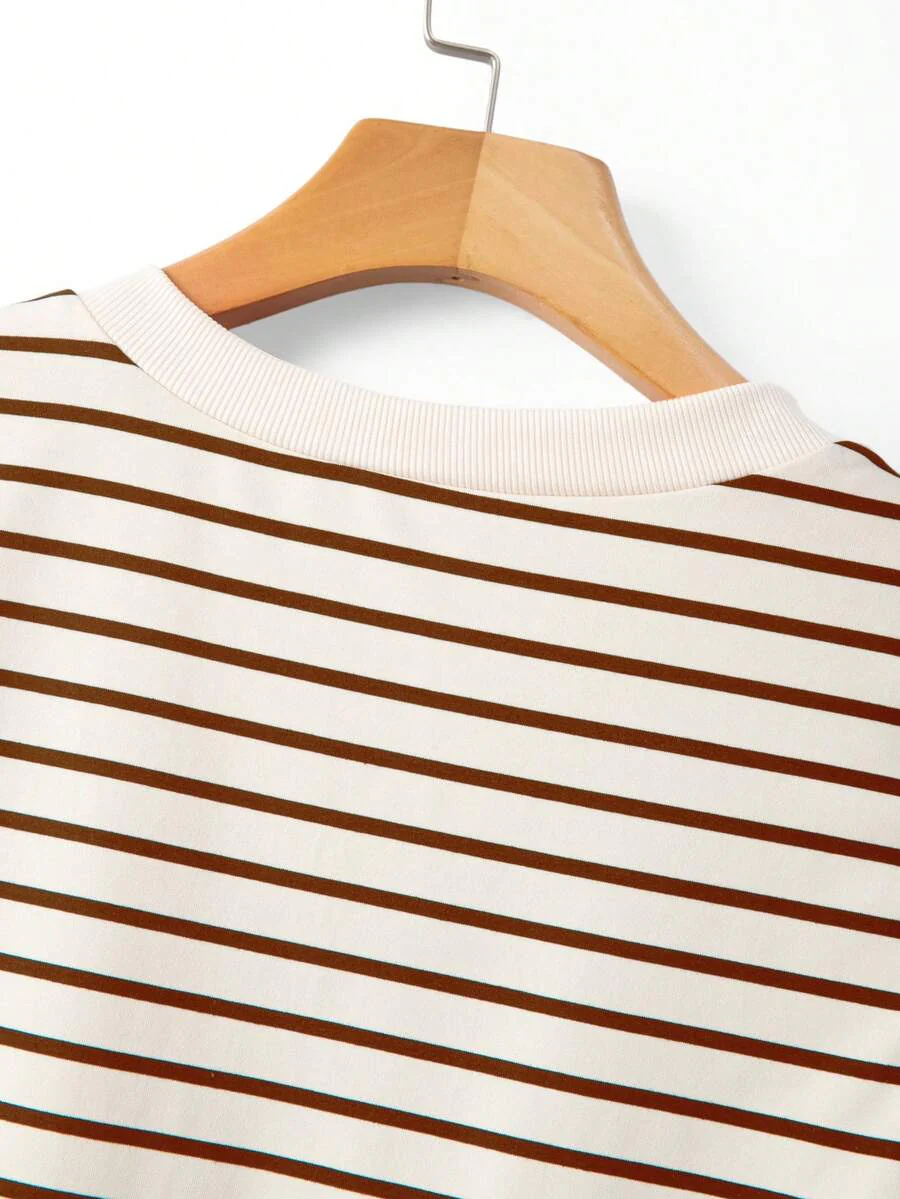 Striped V-Neck Short Sleeve T-Shirt For Women - Image 23