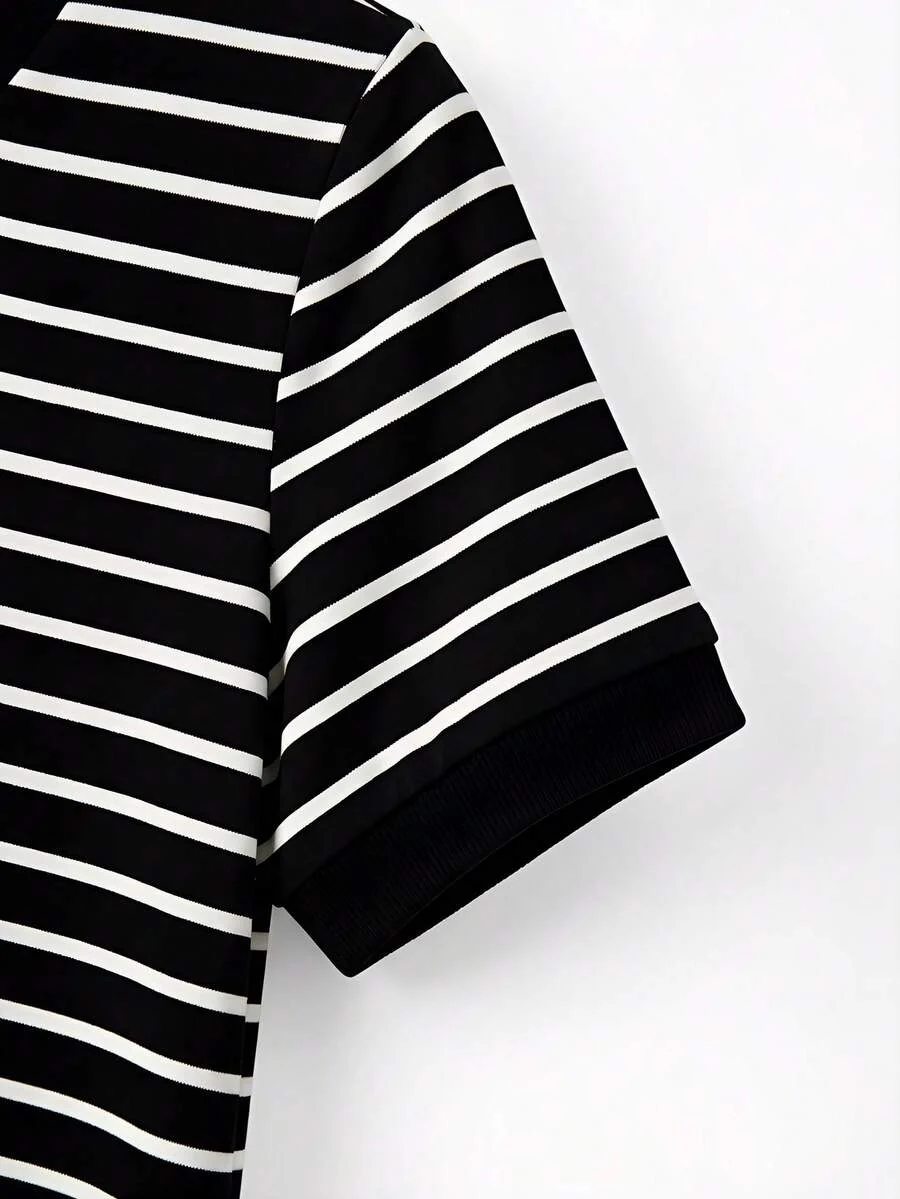 Striped V-Neck Short Sleeve T-Shirt For Women - Image 28