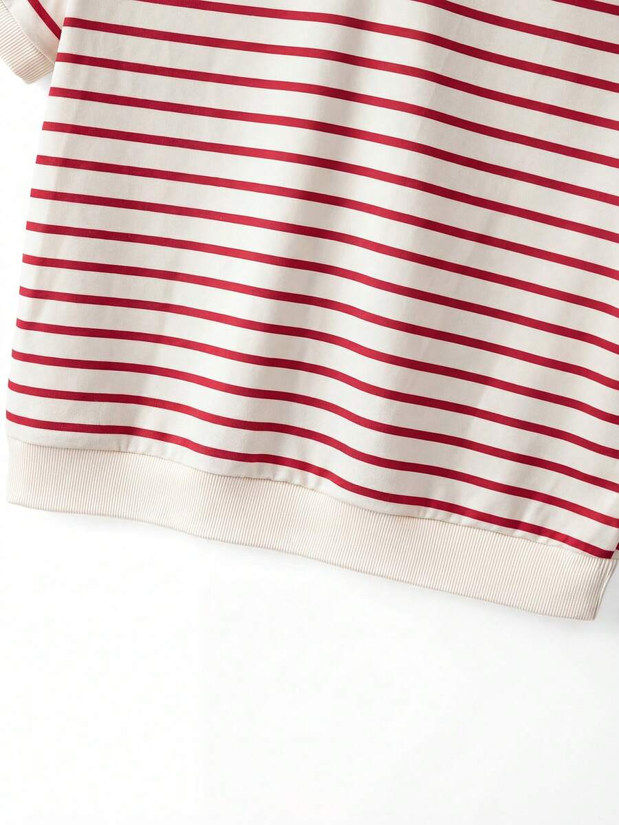 Striped V-Neck Short Sleeve T-Shirt For Women - Image 34