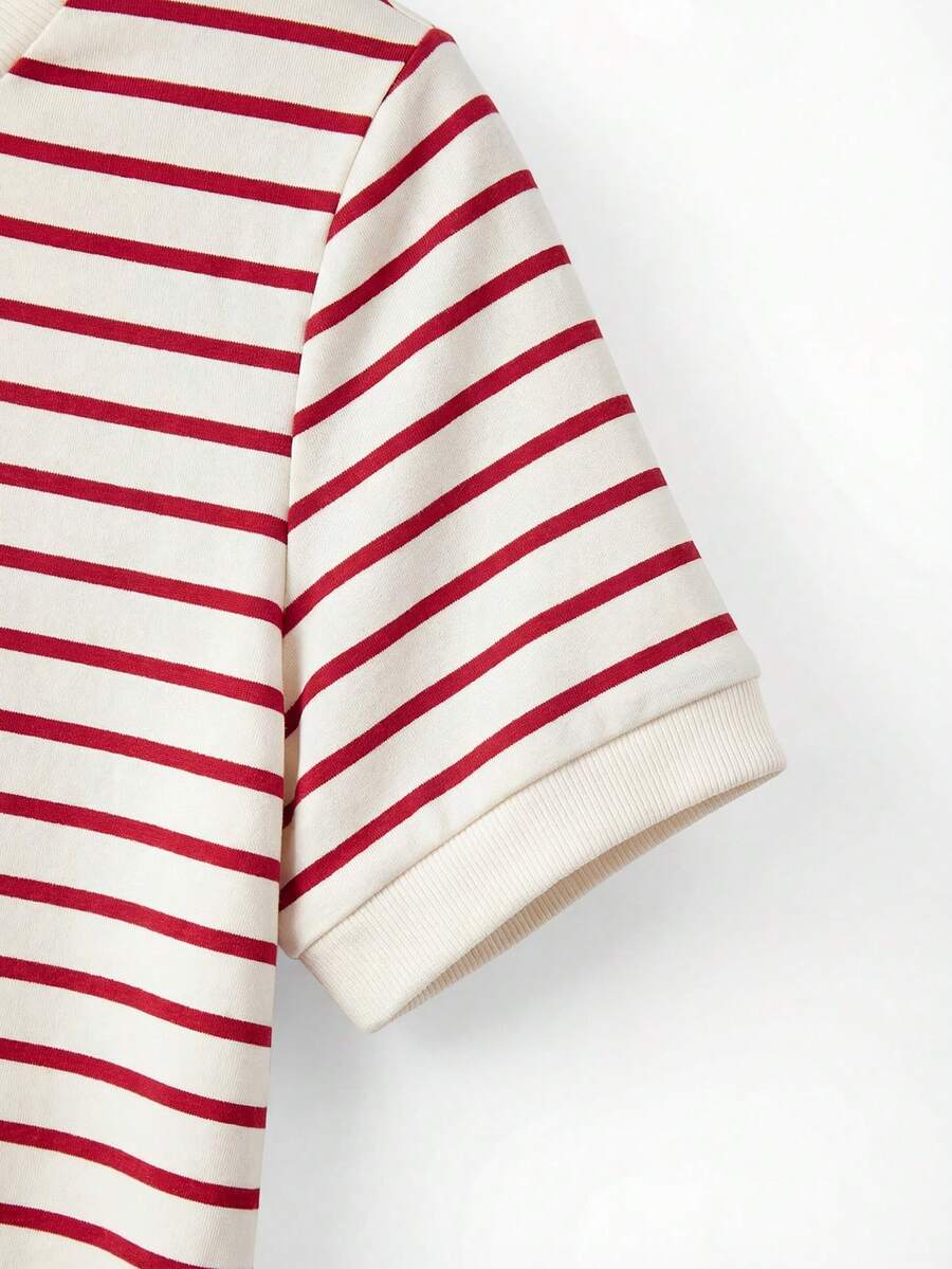 Striped V-Neck Short Sleeve T-Shirt For Women - Image 38