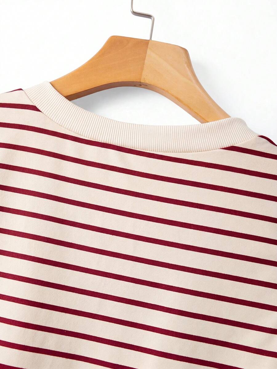 Striped V-Neck Short Sleeve T-Shirt For Women - Image 39