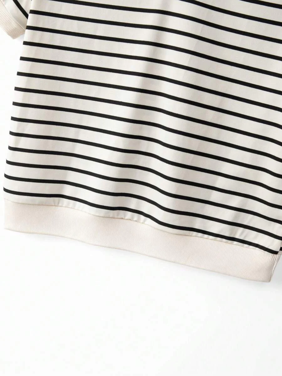 Striped V-Neck Short Sleeve T-Shirt For Women - Image 4