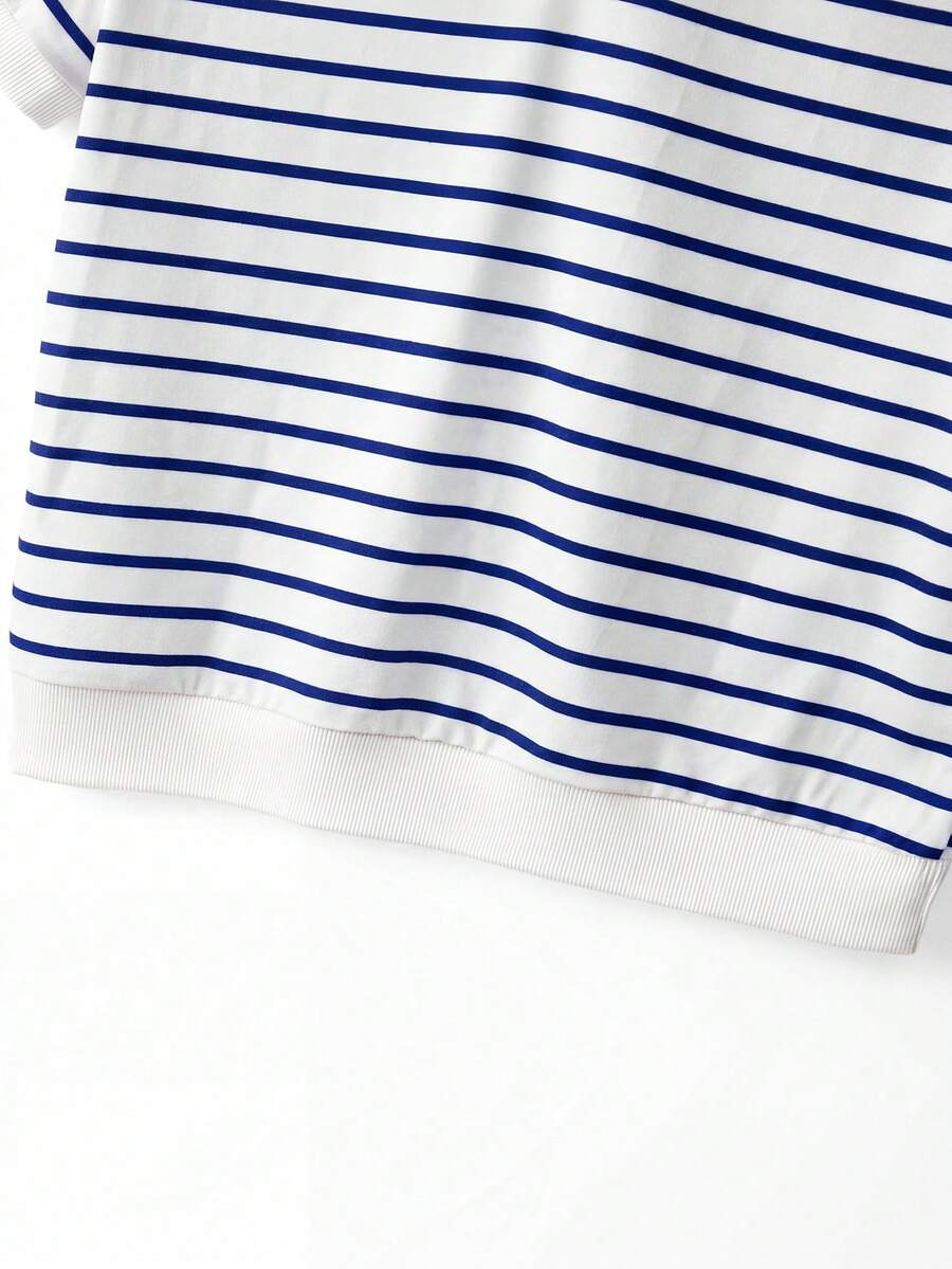 Striped V-Neck Short Sleeve T-Shirt For Women - Image 45