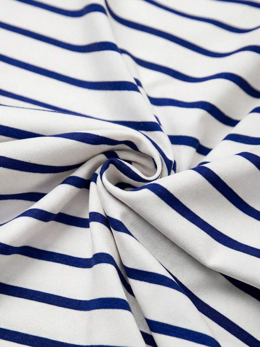 Striped V-Neck Short Sleeve T-Shirt For Women - Image 46