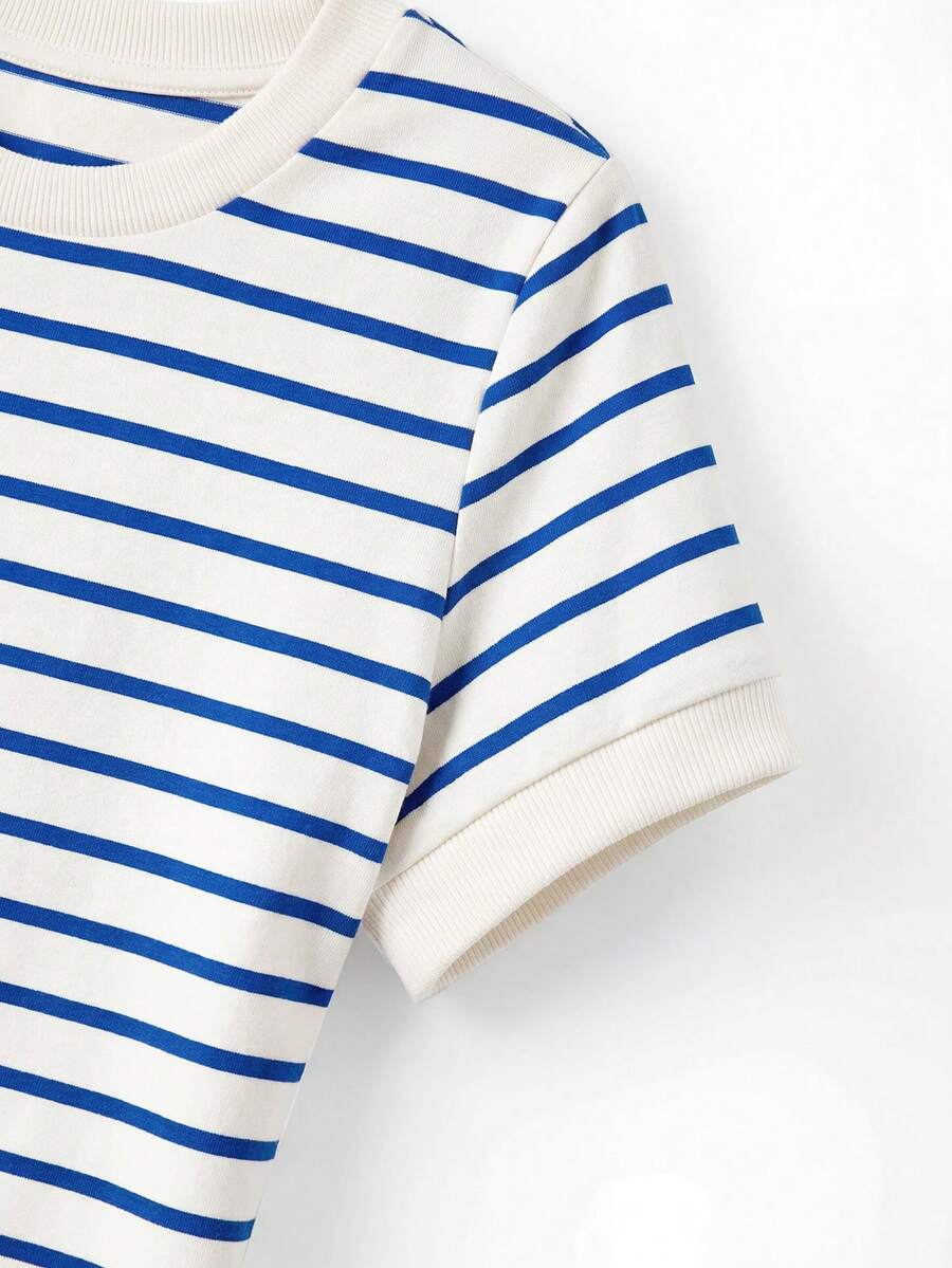Striped V-Neck Short Sleeve T-Shirt For Women - Image 47