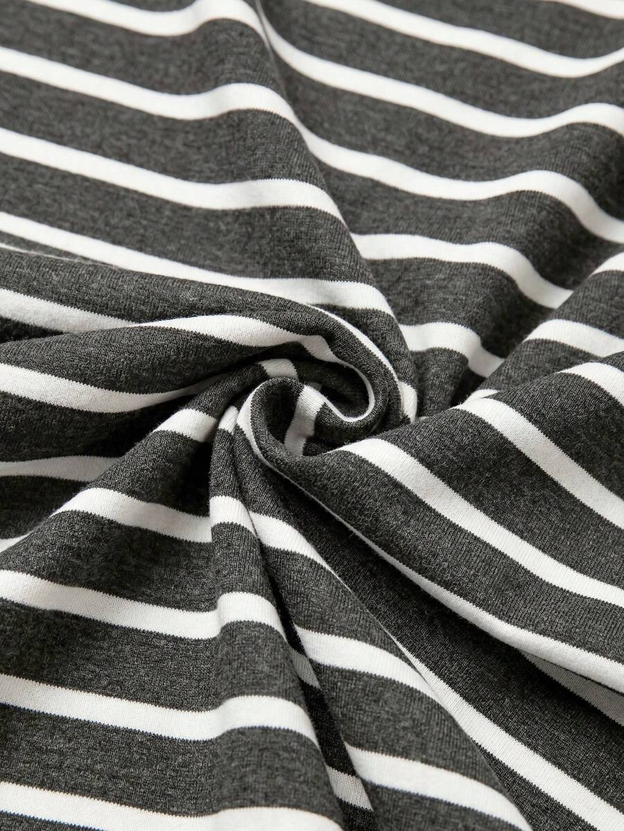Striped V-Neck Short Sleeve T-Shirt For Women - Image 52