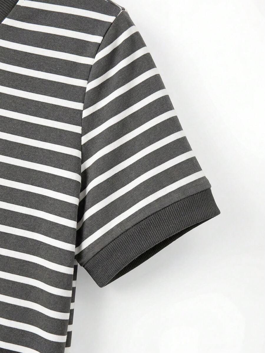 Striped V-Neck Short Sleeve T-Shirt For Women - Image 54