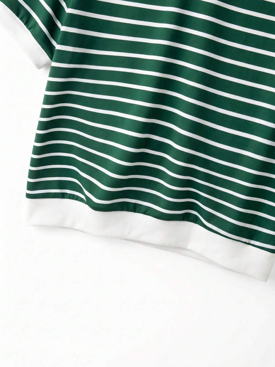 Striped V-Neck Short Sleeve T-Shirt For Women - Image 57