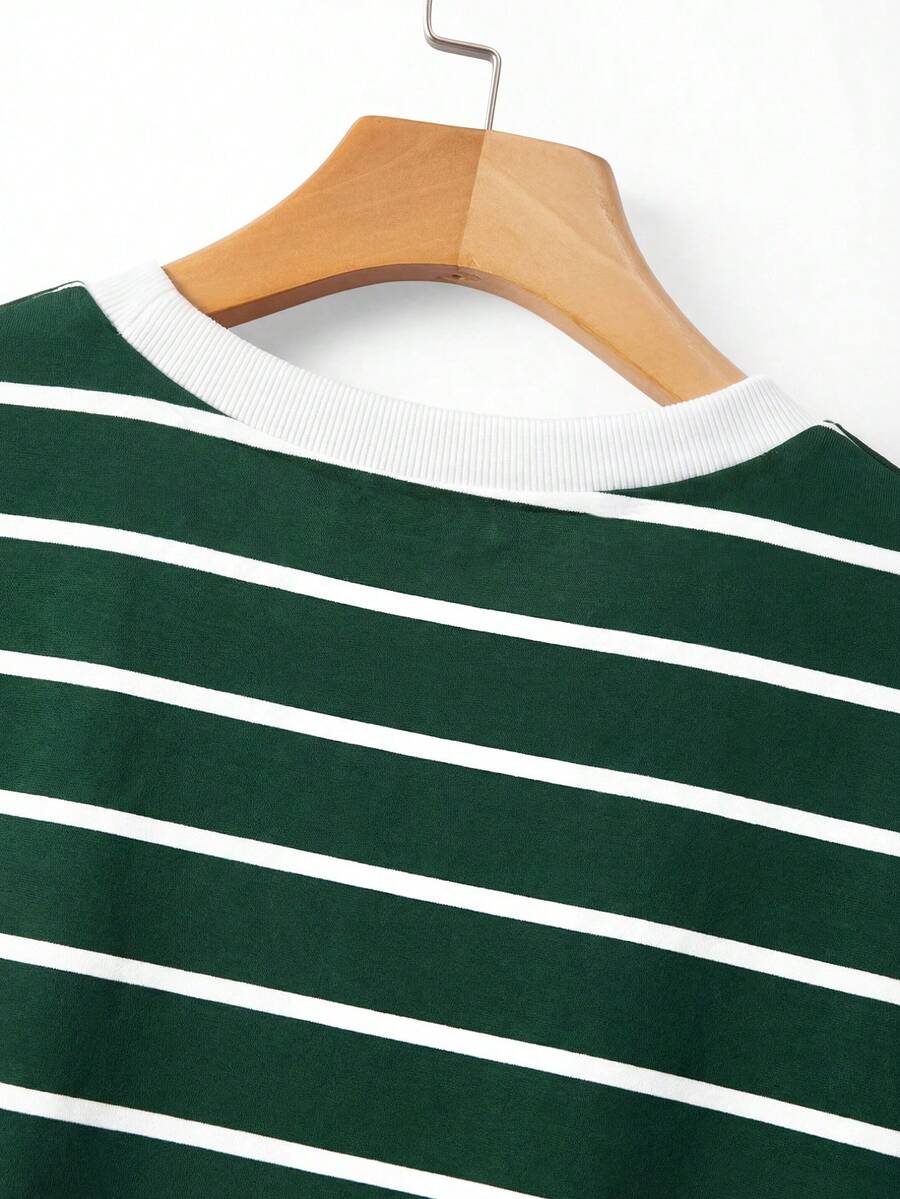 Striped V-Neck Short Sleeve T-Shirt For Women - Image 59