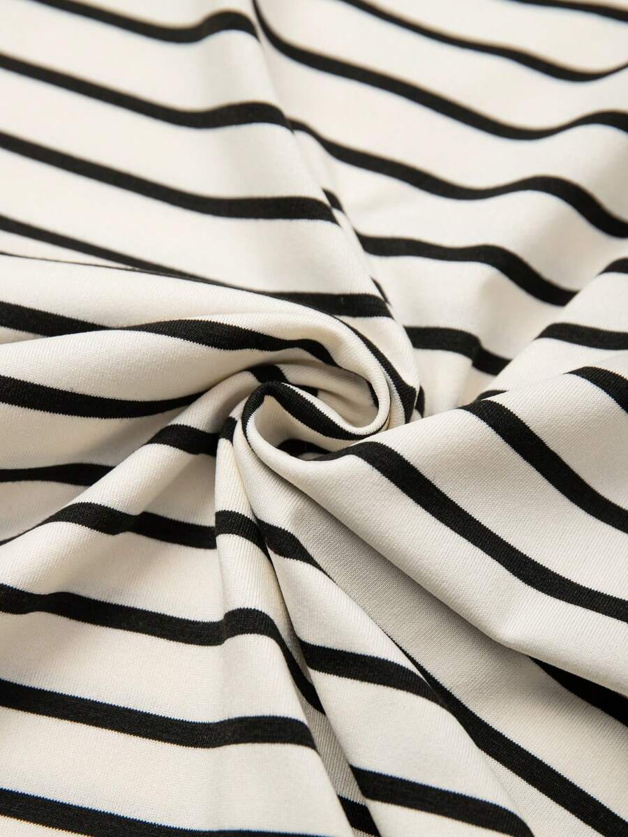 Striped V-Neck Short Sleeve T-Shirt For Women - Image 6