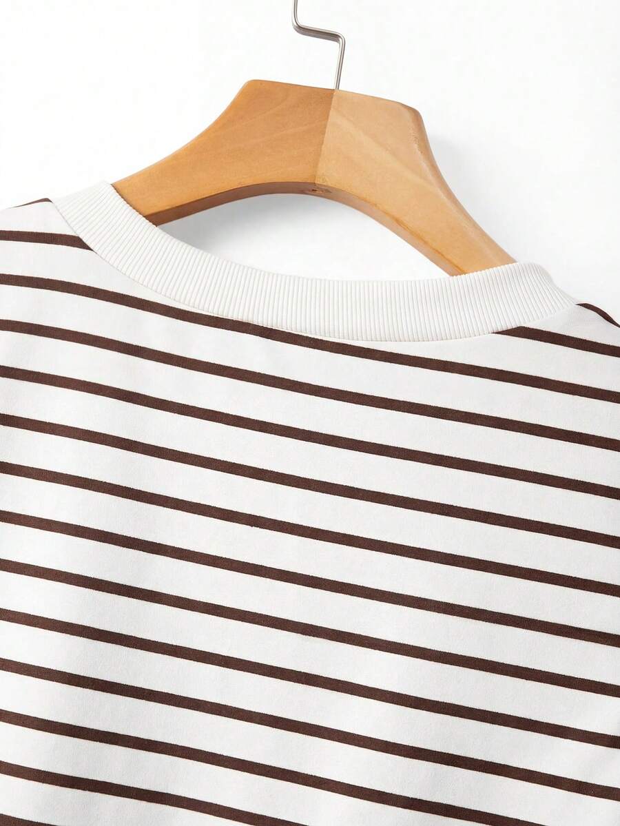 Striped V-Neck Short Sleeve T-Shirt For Women - Image 64