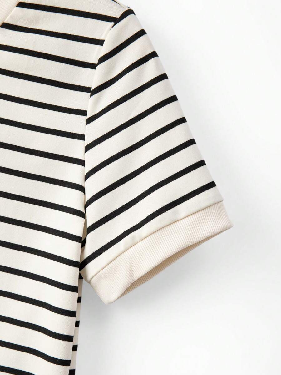 Striped V-Neck Short Sleeve T-Shirt For Women - Image 7