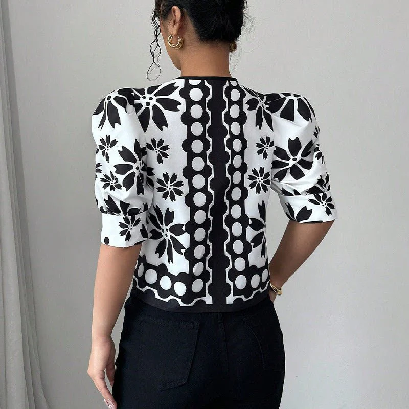 French pattern lantern-sleeved cardigan women's top - Image 3