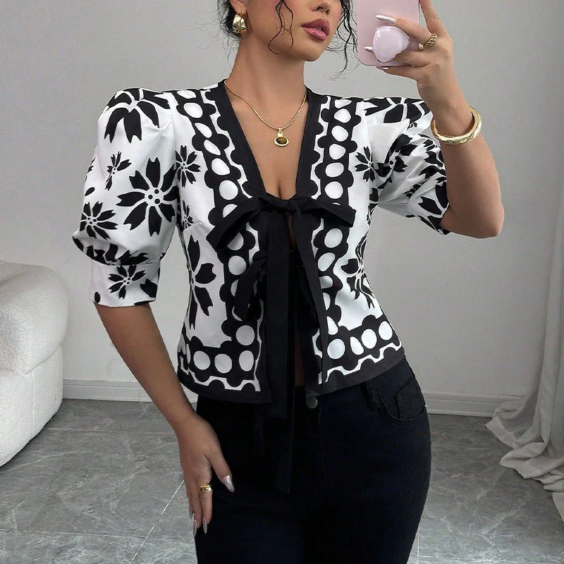 French pattern lantern-sleeved cardigan women's top - Image 6