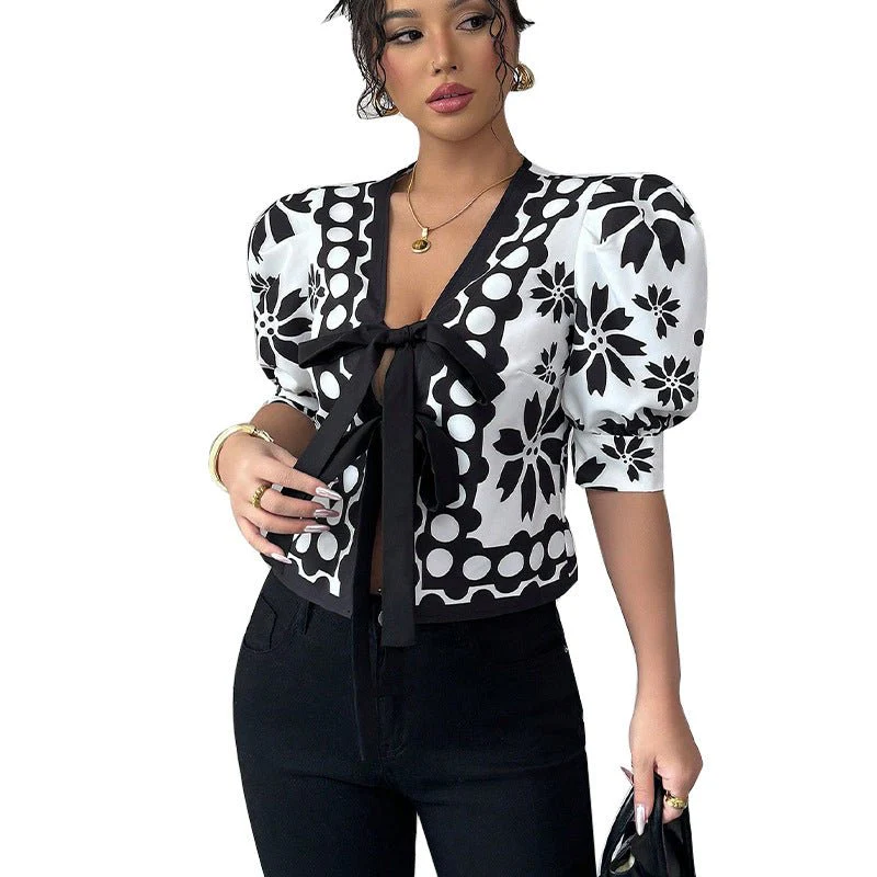French pattern lantern-sleeved cardigan women's top FD - Image 5